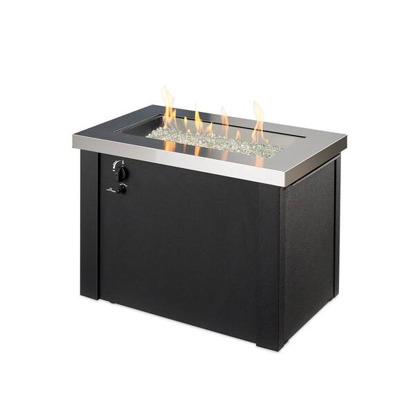 Unbranded Providence 30 in. x 23 in. Rectangular Stainless Steel Natural Gas or Propane Fire Pit Table with Black Base