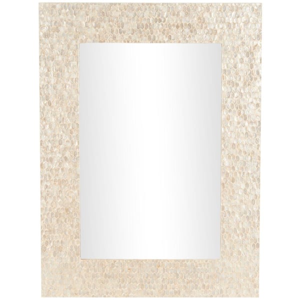 Litton Lane 48 in. x 36 in. Handmade Mosaic Rectangle Framed Cream Wall Mirror