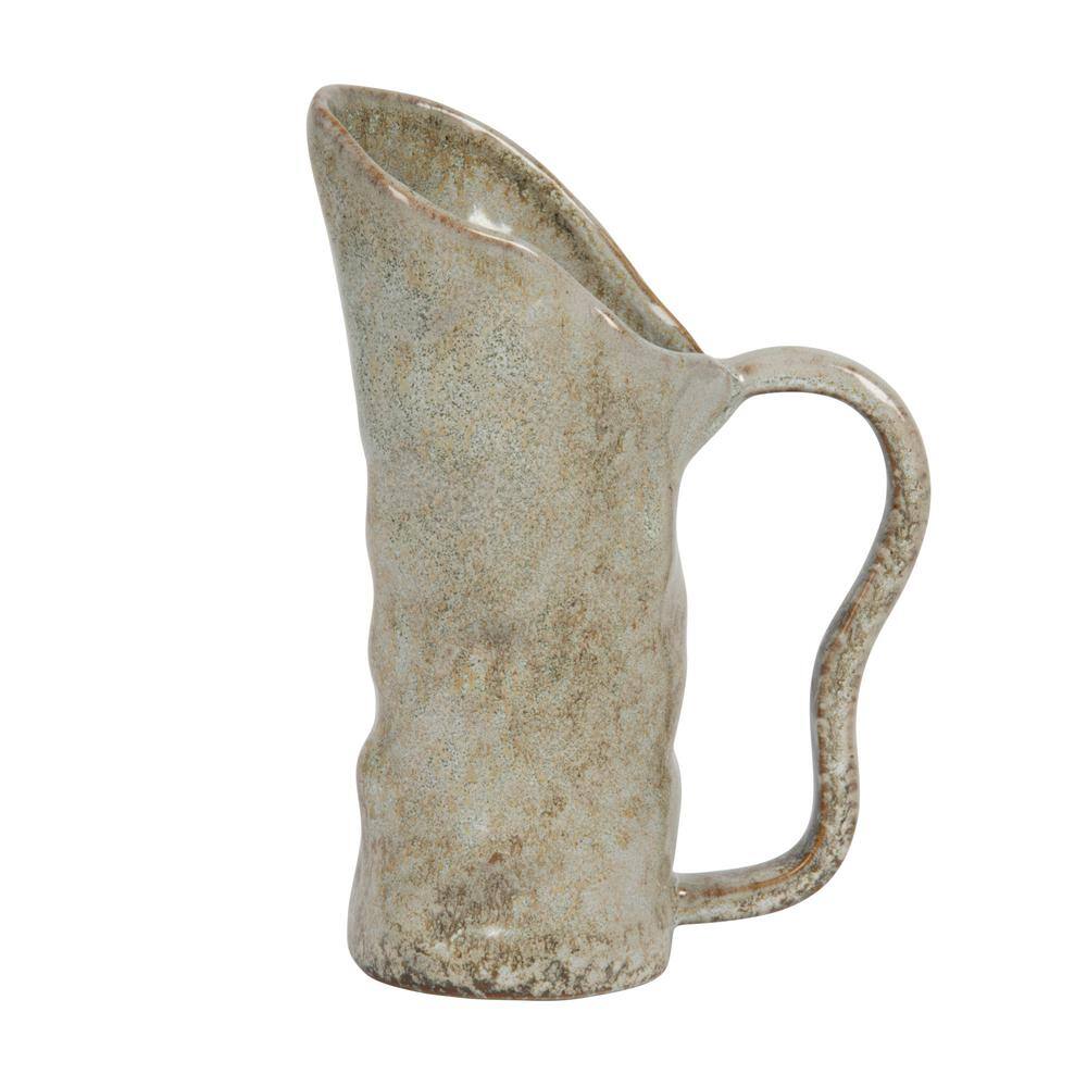 Green Reactive Glaze Organic Shaped Stoneware Pitcher, 7.25 in