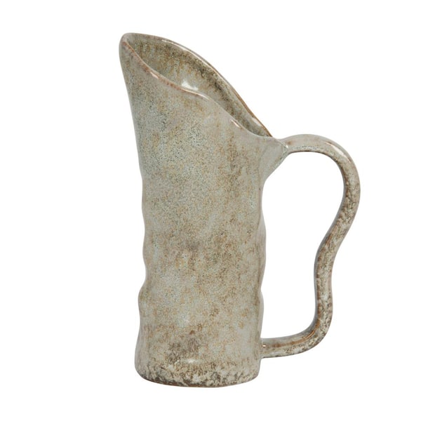 Large Handmade Ceramic Pitcher from 1975. Grey glaze cheapest with green accent - Pretty!