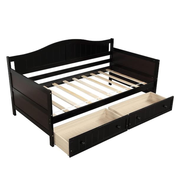 ATHMILE Espresso Twin Wooden Daybed with 2-Drawers GZ-B2W20220336 - The ...
