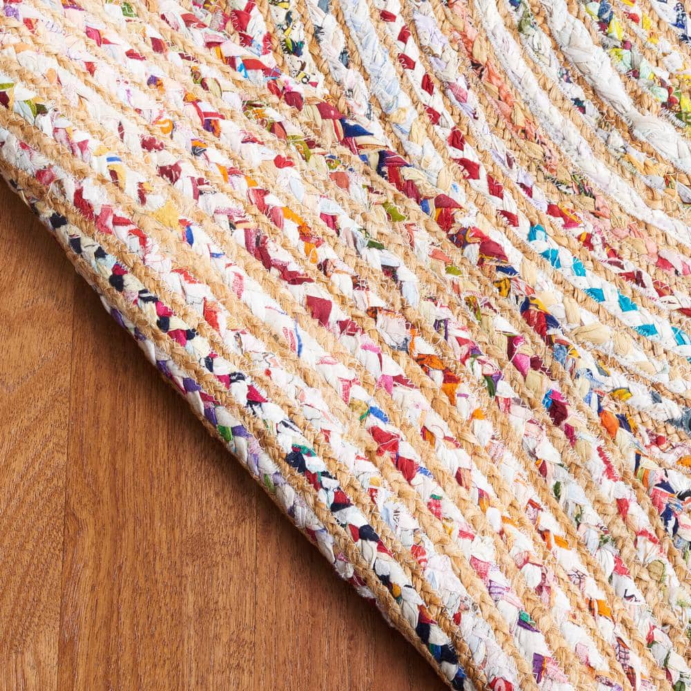 Beige & Multi 6' x 9' Oval Handmade Cotton Area Rug