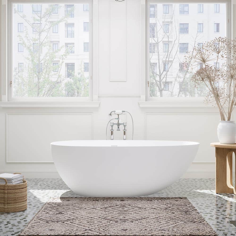 Giotto 67" Matte White Solid Surface Freestanding Soaking Bathtub