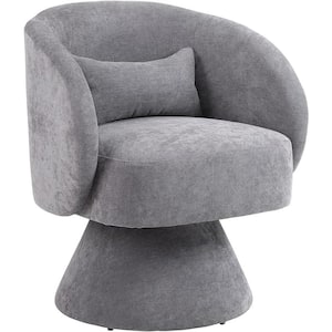 Modern Light Grey Linen Swivel Barrel Accent Arm Chair with 1-Pillow, (Set of 1)