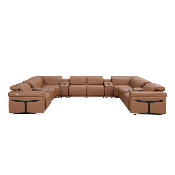 172.00 in. Square Arm 10 piece Leather U-Shaped Sectional Sofa in Brown