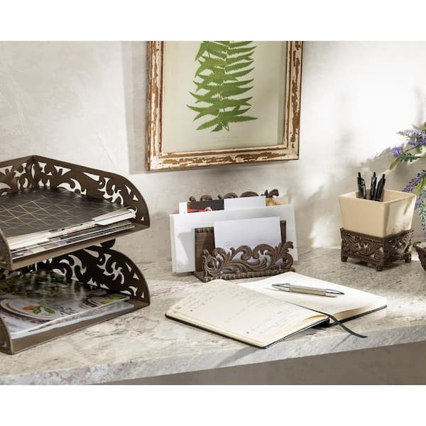 GG COLLECTION Brown Metal Acanthus Letter Holder