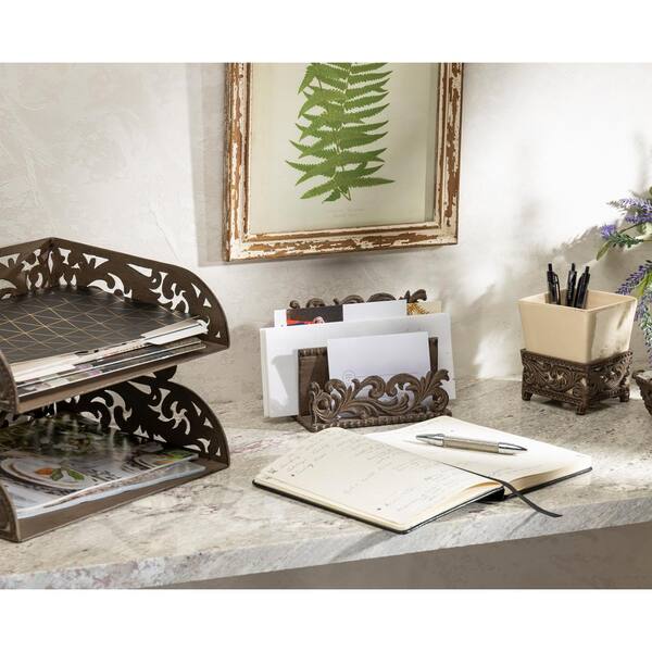 GG COLLECTION Brown Metal Acanthus Stacked Organizer