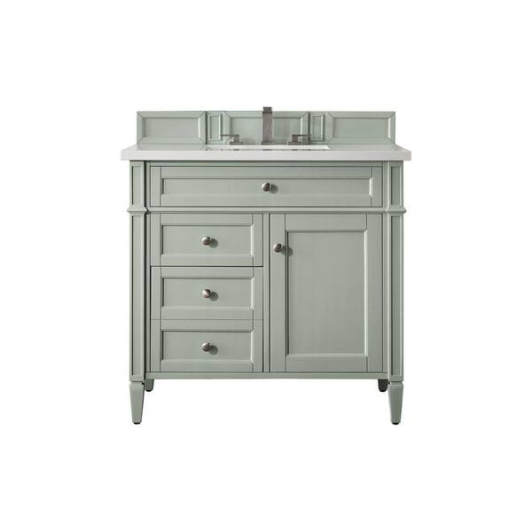 James Martin Vanities Brittany 36.0 in. W x 23.5 in. D x 34 in. H Bathroom Vanity in Sage Green with Classic White Quartz Top