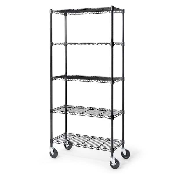 Steel Wire 5-Shelf Adjustable Heavy Duty Shelving Unit with Liner in Black (30 in. W x 64 in. H x 14 in. D)