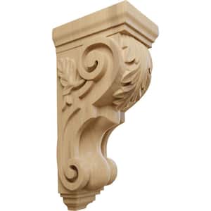 7 in. x 5 in. x 14 in. Unfinished Wood Cherry Large Traditional Acanthus Corbel