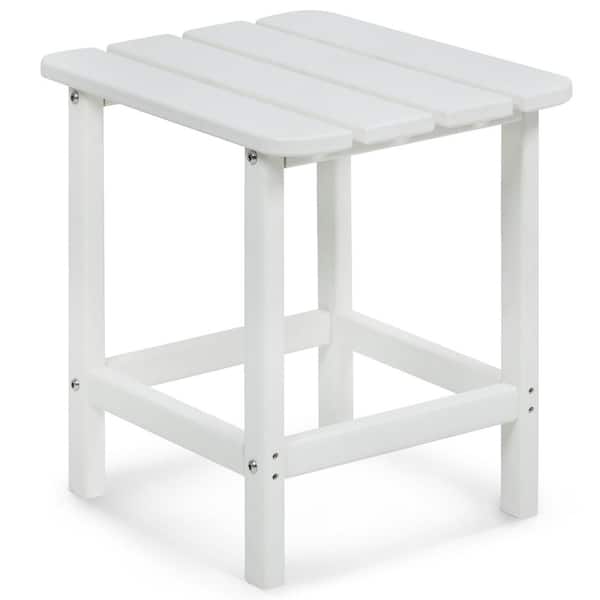 Aoodor 18 in. Solid White Outdoor Rectangle Side Table Patio End Table