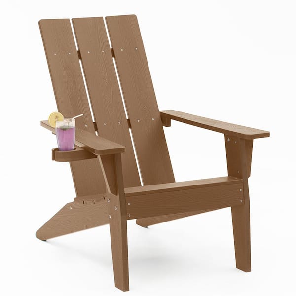 Mximu Oversize Modern Teak Plastic Outdoor Patio Adirondack Chair with Cup Holder