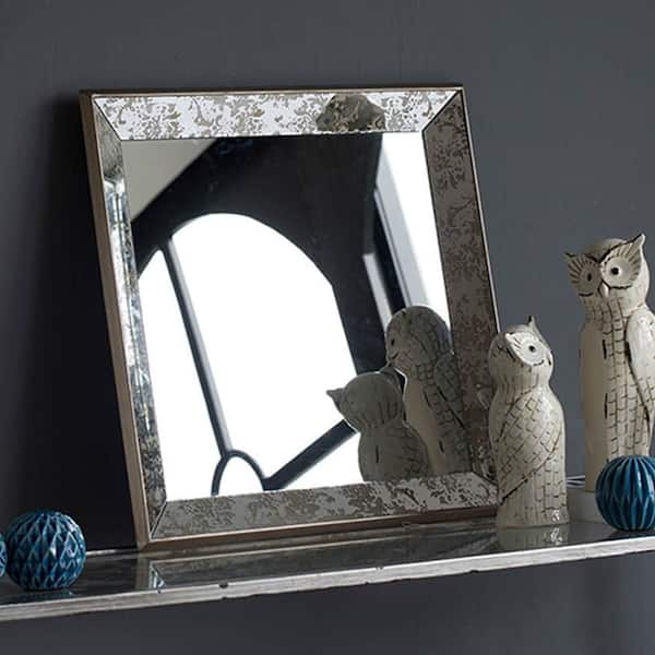 Silver 24 in W x 24 in. H Bohemian Square MDF Framed Mirror Wall Mirror Wall Decor Mirror