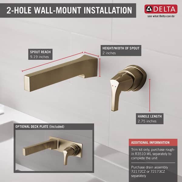 Delta Zura Gold Single-Handle Wall Mount Bathroom Faucet Trim Kit