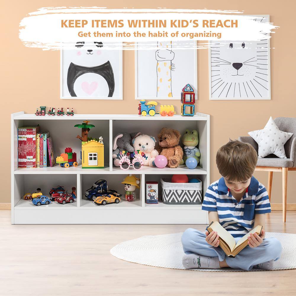 White Wood Kids 5-Cube Toy Storage Cabinet