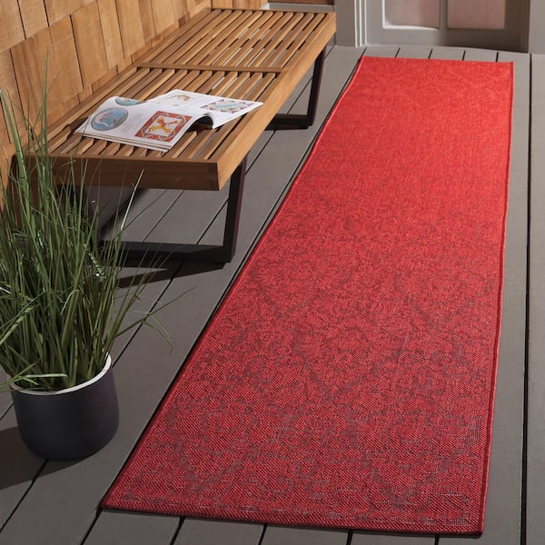 Courtyard Red 2 ft. x 10 ft. Floral Indoor/Outdoor Patio  Runner Rug