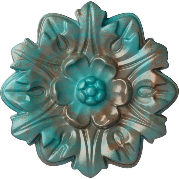 Ekena Millwork 7-5/8 in. x 1 in. Emery Leaf Urethane Ceiling Medallion, Copper Green Patina
