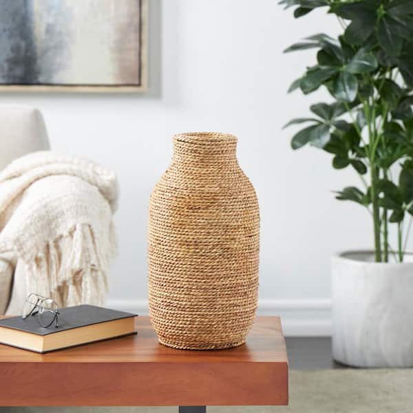 Litton Lane 16 in. Brown Handmade Wrapped Seagrass Decorative Vase