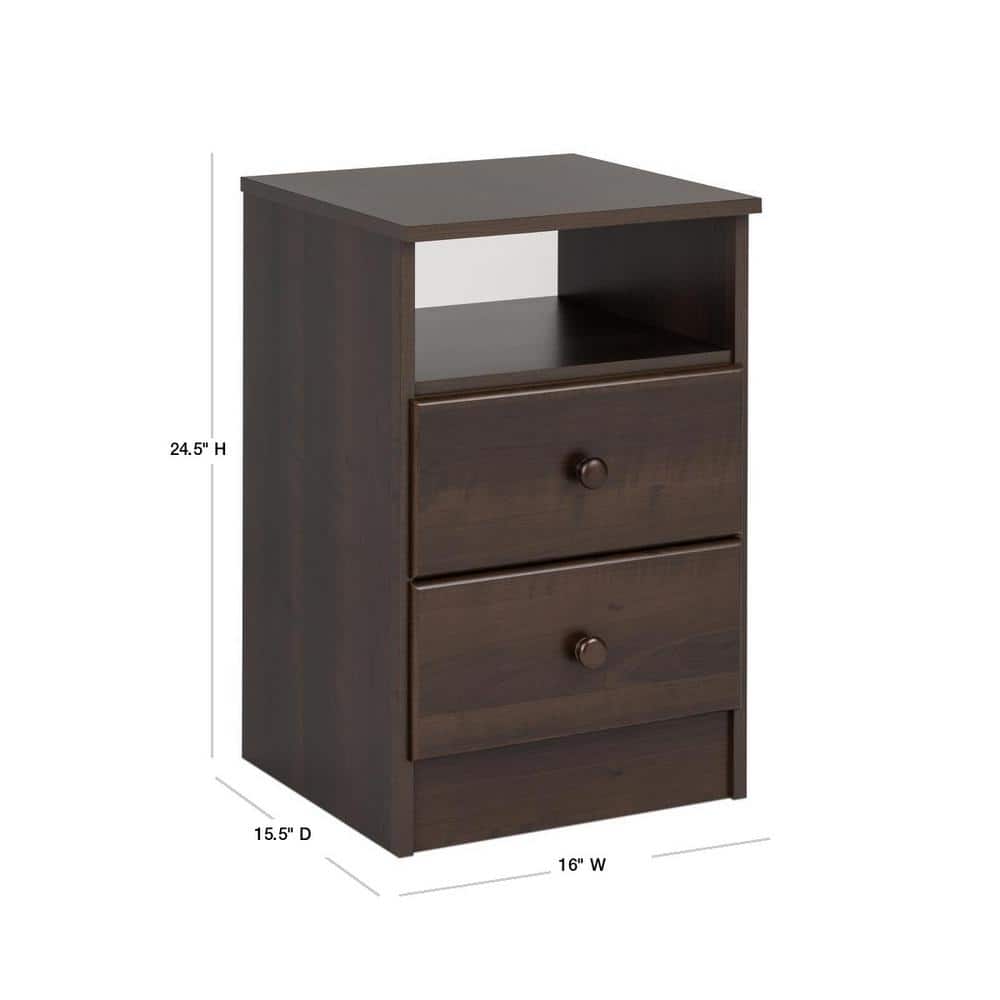 Espresso Brown Astrid 2-Drawer Nightstand with Open Shelf