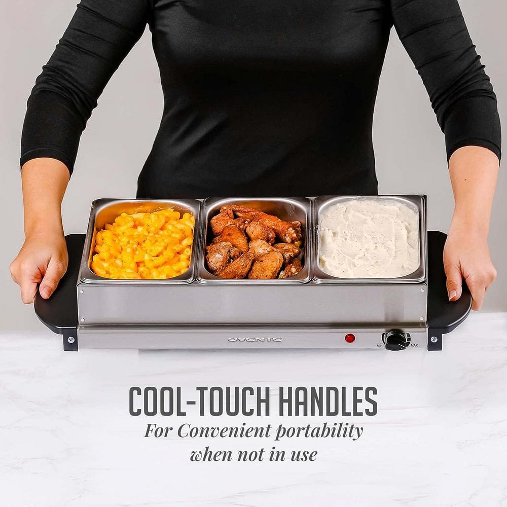 Silver Stainless Steel Electric Buffet Server with 3 Chafing Pans