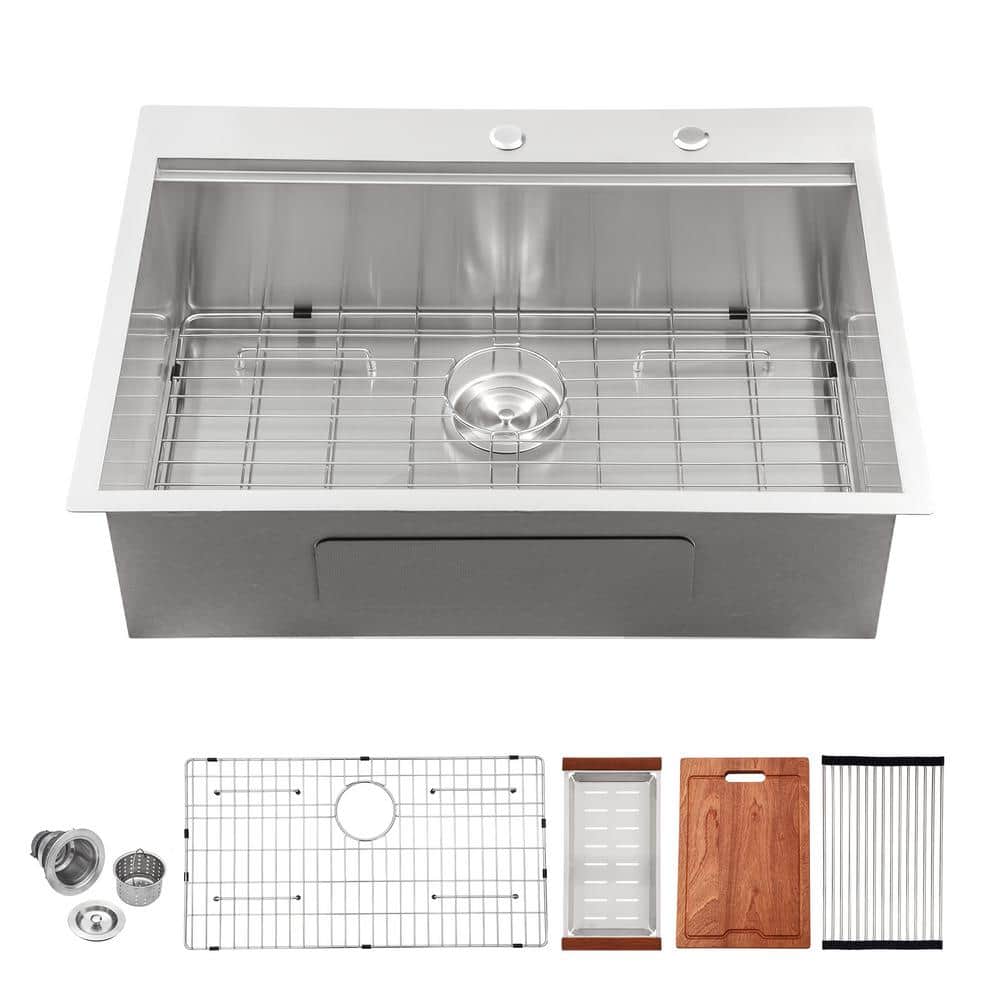 30" Stainless Steel Brushed Single Bowl Workstation Sink