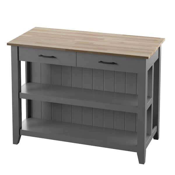 Twin Star Home Antique Gray Kitchen Island with Open Shelves