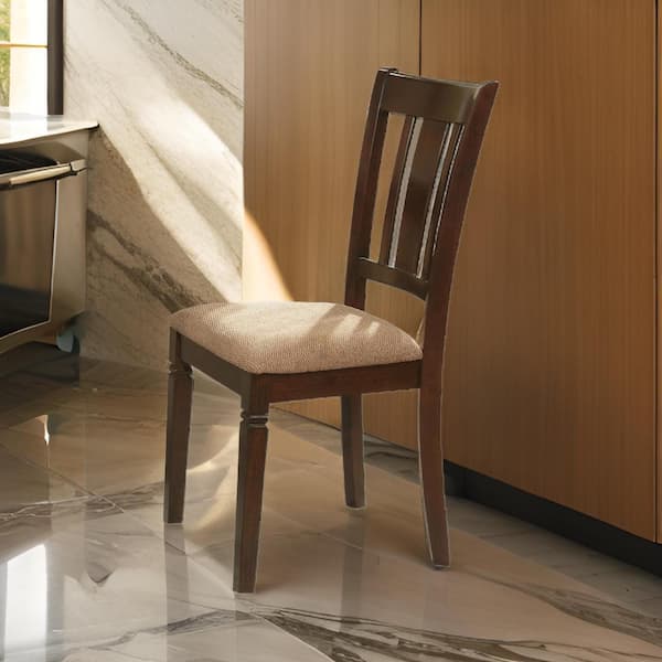Benjara Beige and Brown leather Side Chair with Well Tailored Comfort Chair Textured Fabric Seat (Set of 2)