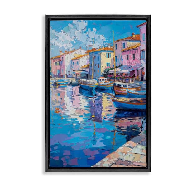 Stupell Industries Abstract Harbor Reflection by LSR Design Studio Black Floater Frame Abstract Graphic Art Print 31 in. x 21 in.