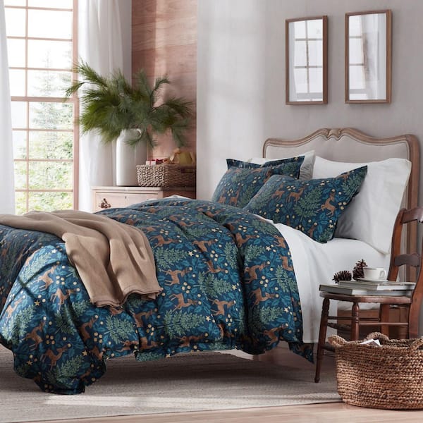 Company Cotton Reindeer Navy Cotton Percale Twin Sheet Set