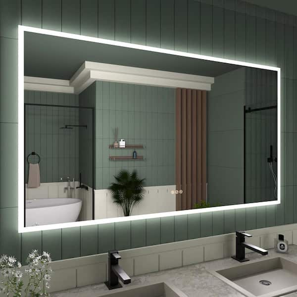TaiMei 60 in. W x 36 in. H Frameless LED Single Bathroom Vanity Mirror in Polished Crystal
