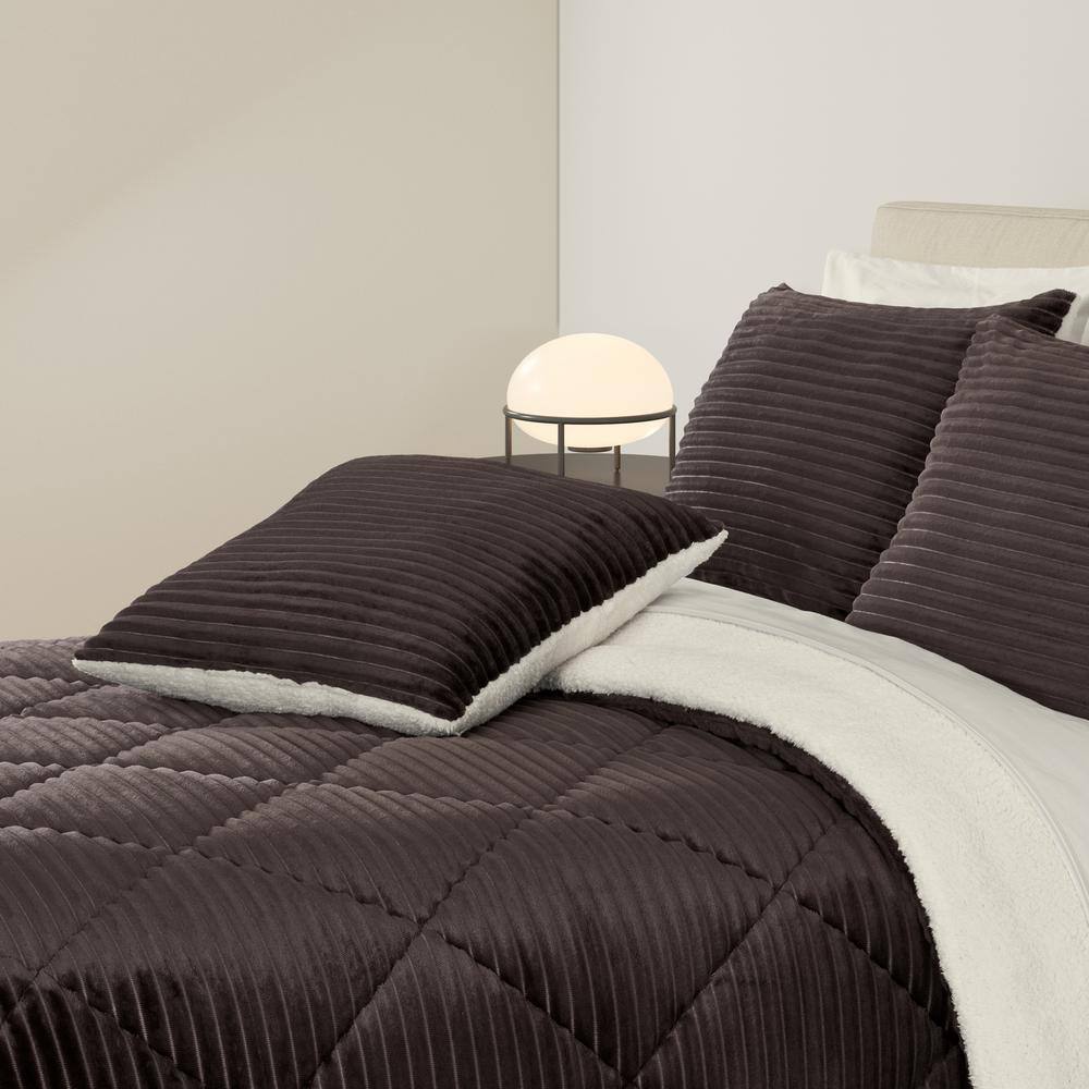 Mocha Polyester Square Throw Pillow with Sherpa Reverse