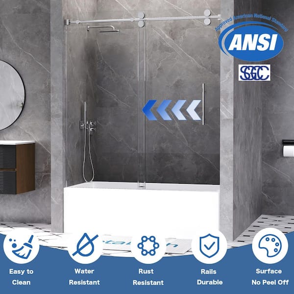 56 to 60 in. W x 66 in. H Single Sliding Frameless Tub Door in Chrome with 5/16 in. Tempered Clear Glass