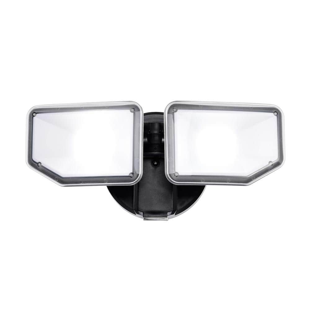 AWSENS 2-Light Black Outdoor Integrated LED Wall or Eave Mount Flood Light