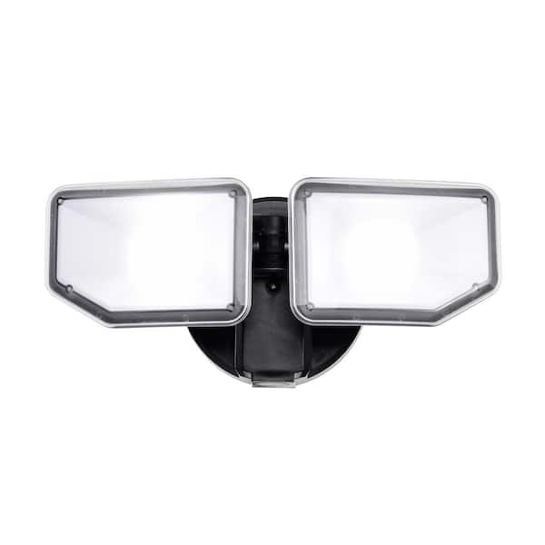 AWSENS 2-Light Black Outdoor Integrated LED Wall or Eave Mount Flood Light