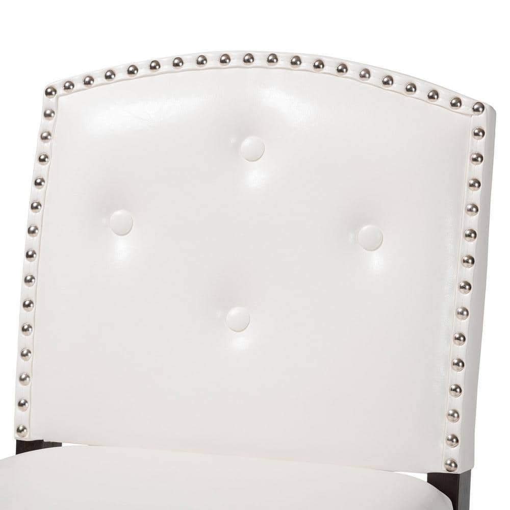 White Faux Leather Button Tufted Swivel Bar Stools Set