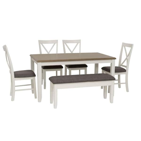 Twyla 6-Piece Rectangle Vanilla White and Taupe Wood Top Dining Room Set Seats 6