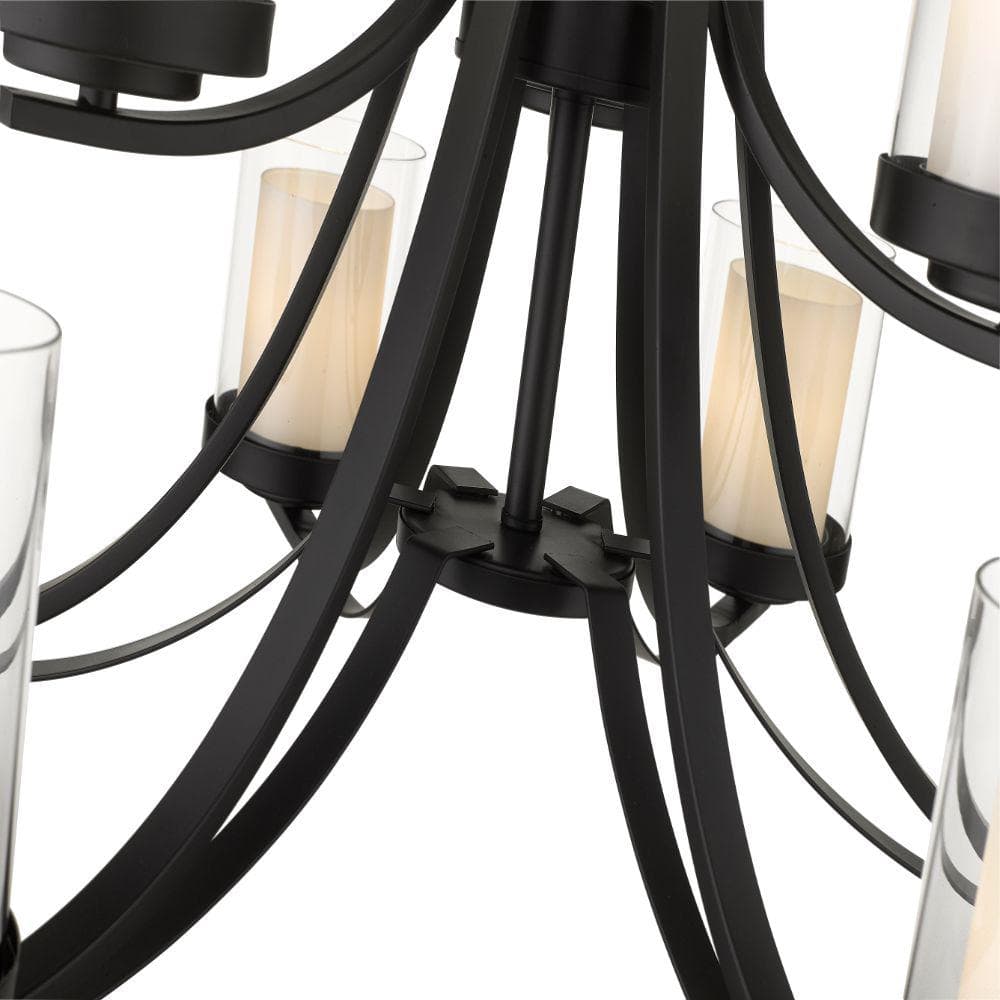 Sophisticated Matte Black Chandelier with Opal & Clear Glass Shades