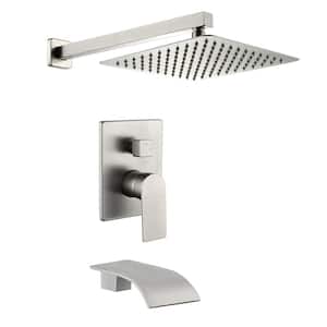 Single Handle 1 -Spray Waterfall Tub and Shower Faucet 2.5 GPM with 10 in. Shower Head in Brushed Nickel Valve Included