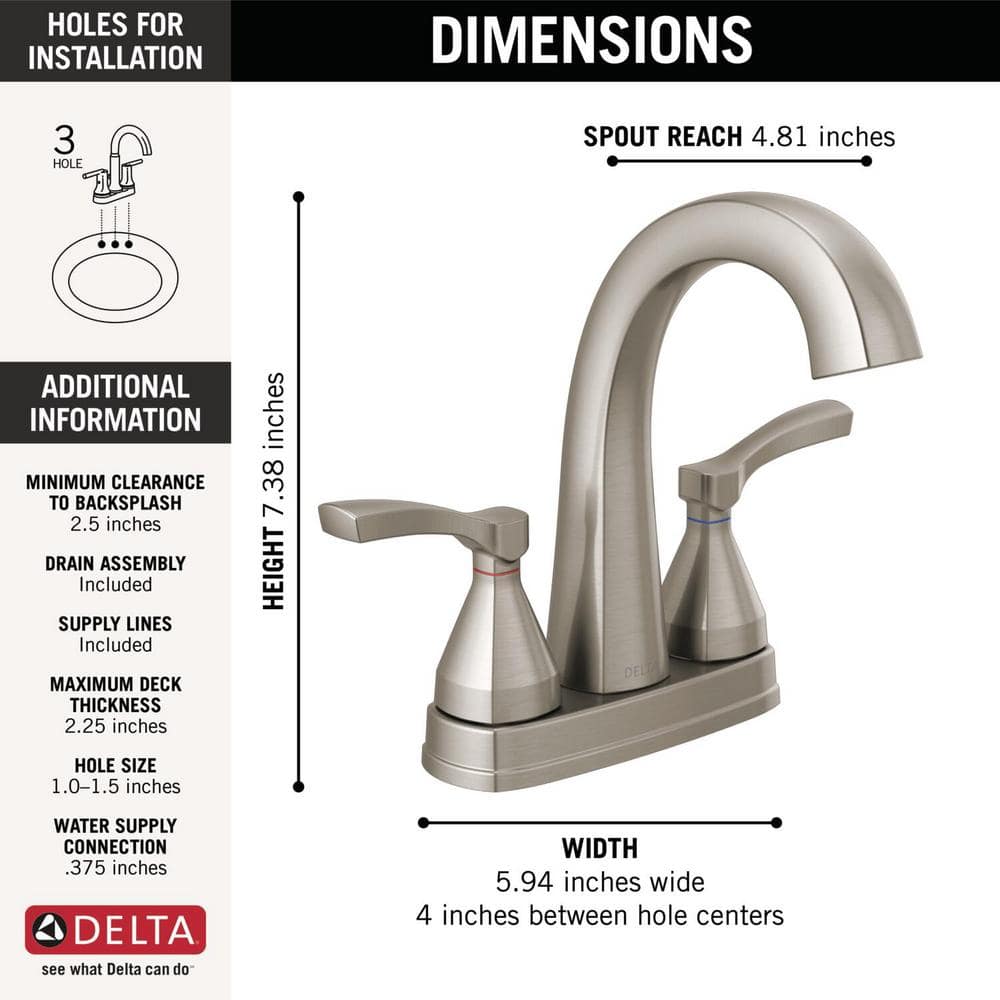 Stainless Steel Centerset Bathroom Faucet with Lever Handles