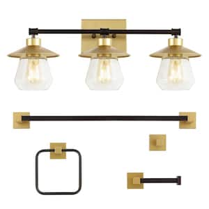 Avalon 26 in. 3-Light Cottage VanityLight with Bathroom Hardware Accessory Set Gold Painting/Oil Rubbed Bronze (5-Piece)