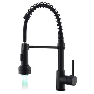 Single Handle Pull Down Sprayer Kitchen Faucet in Matte Blackwith 360° Rotation and LED Lights