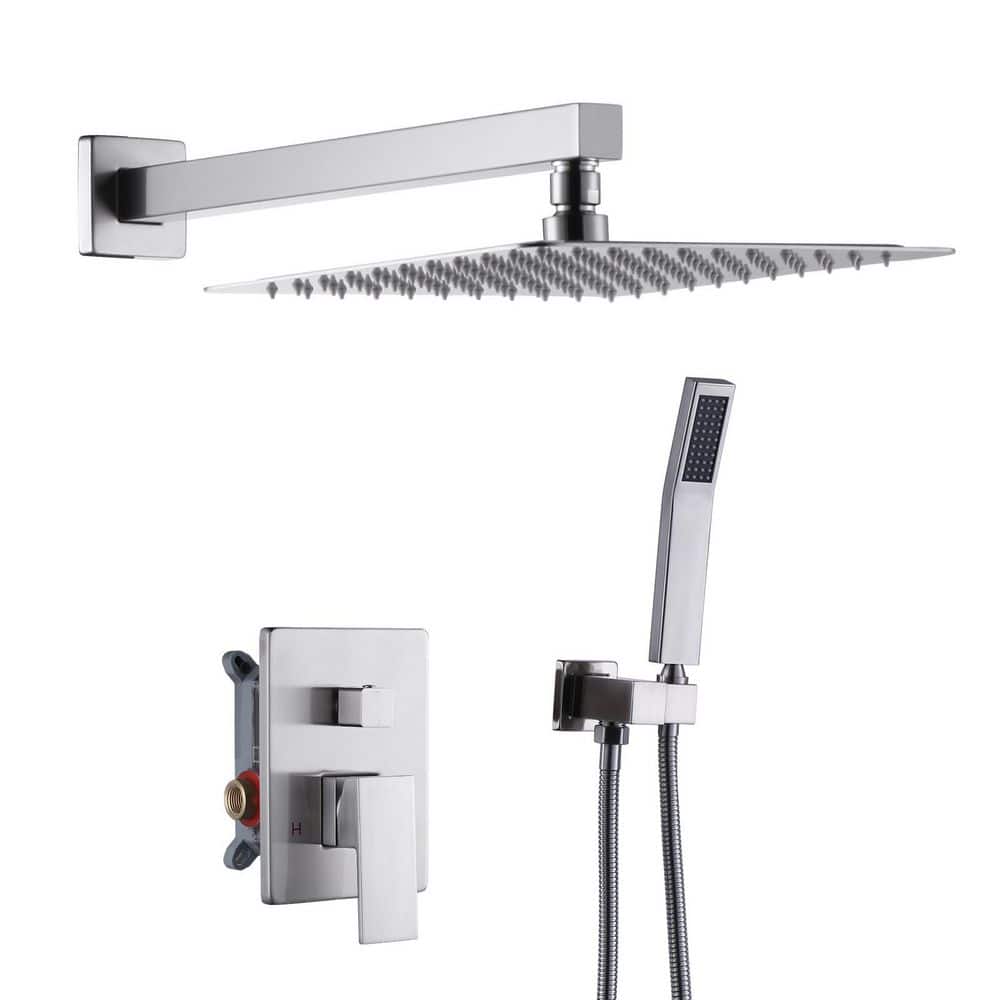 Single Handle 1-Spray Dual Wall Mount 10 in. Fixed and Handheld Shower Head 1.8 GPM with Valve in Brushed Nickel price history on PriceWatchPro