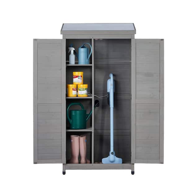 WTVWTV 4 sq ft Outdoor Gray Wood Storage Shed w/Metal Roof for
