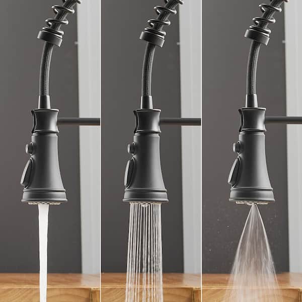 Single Handle Pull Down Sprayer Kitchen Faucet with Advanced Spray, Pull Out Spray with Deck Plate in Matte Black