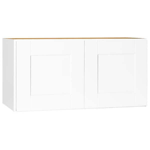 Hampton Bay Shaker 30 in. W x 12 in. D x 15 in. H Assembled Wall Bridge Kitchen Cabinet in Satin White without Shelf