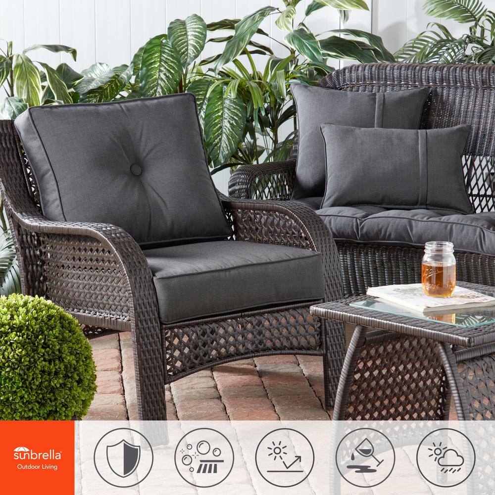 Coal Sunbrella Pleated Outdoor Throw Pillow Set, 21x14"
