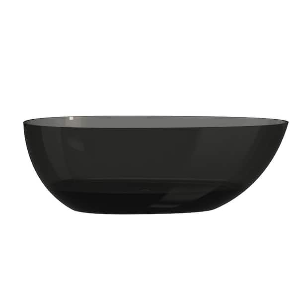67 in. x 33.4 in. Stone Resin Solid Surface Flatbottom Egg Shape Soaking Bathtub with Center Drain in Transparent Gray
