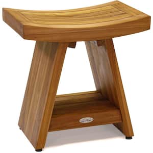 Patented 18 in. Asia Teak Shower Bench with Shelf