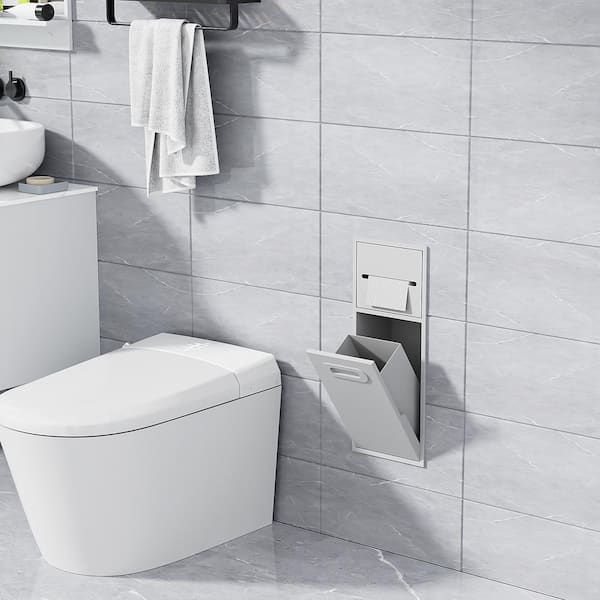 Simple Project 8 in. W x 20 in. H x 5.5 in. D. Recessed Waterproof Stainless Steel Shower Niche with Built-in Trash Can Niche in White