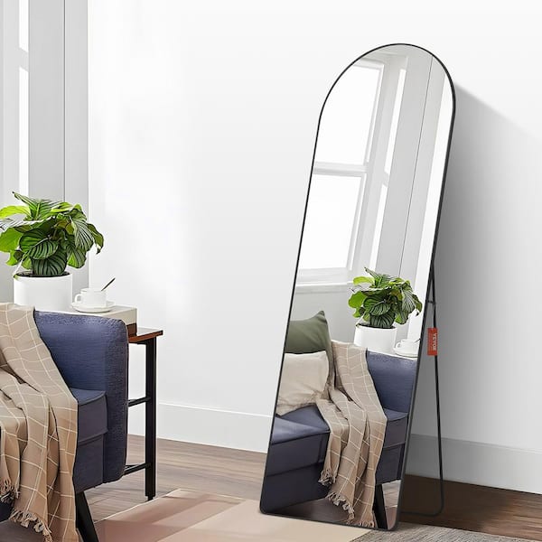 21.97 in. W x 1.38 in. H Arched Full Length Mirror Floor Mirror with Stand Aluminum Alloy Frame in Black for Bedroom
